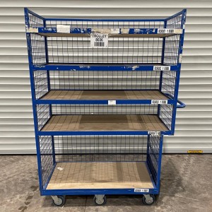 Used Heavy Duty 6 Wheel Stock 5 Shelf Trolley Blue